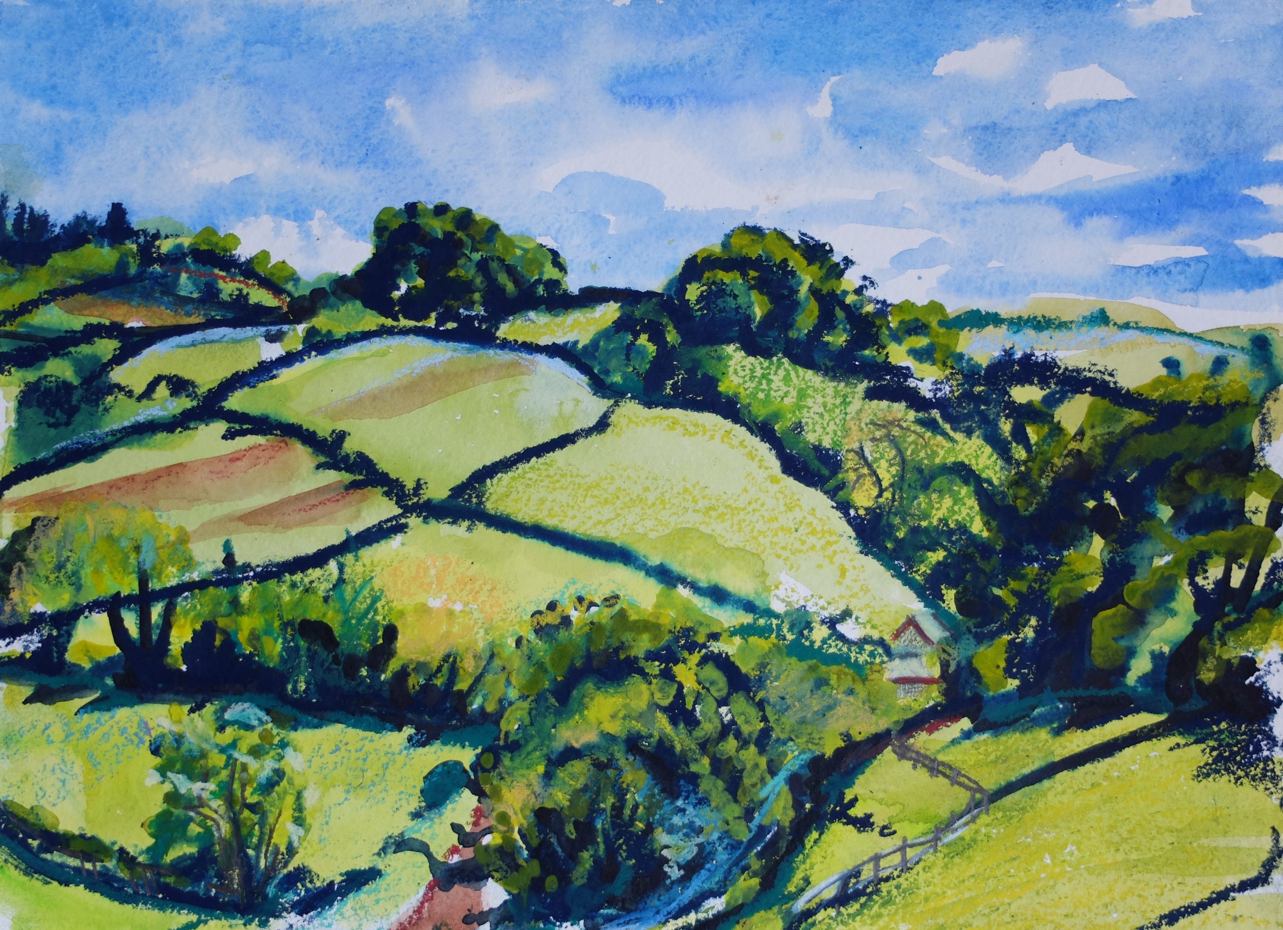 A watercolour painting of the Somerset Hills