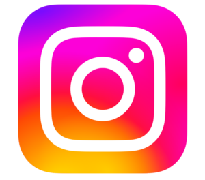 The Instagram logo is a square with rounded corners with a blend of orange from the bottom left, bright pink from the top right and purple from the top left all blending in the centre. There is a white outline of a camera - this is a rounded cornered square shape with a circle in the middle and a white dot to appear to be the flash of the camera.