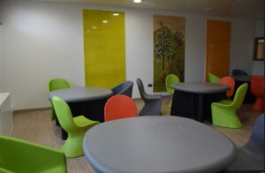 Rowan ward dining room with tables and chairs